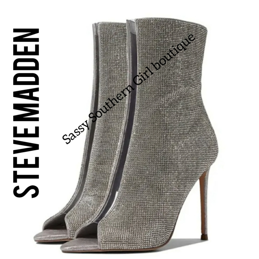 🆕⭐ Steve Madden Crystal rhinestone peep toe booties - Picture 3 of 13